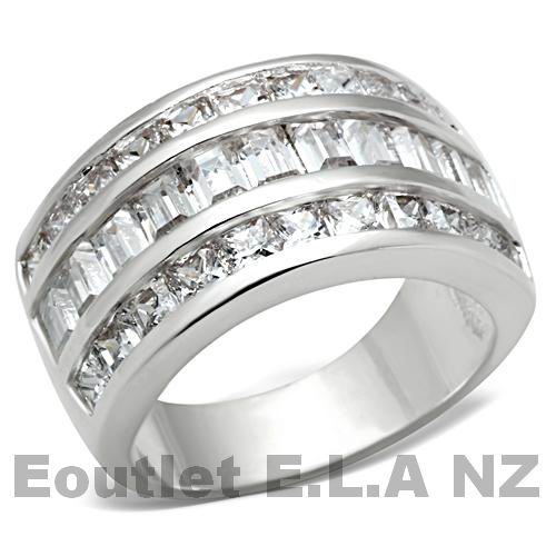 3.3ct 3-ROW CHANNEL SET SOLID SILVER RING-4 sizes